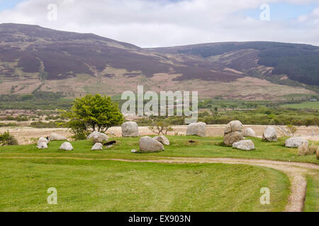 Fingal's cauldron sedile doppio cerchio di pietra di massi di granito a Machrie Moor pietre permanente Machrie Isle of Arran Scotland Regno Unito Foto Stock