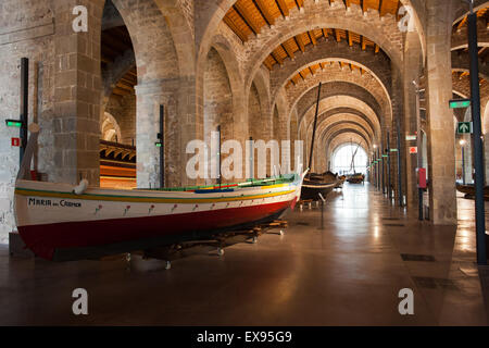 Barcellona Museo Marittimo (Museu Maritim), Malaga Jabega tradizionale barca da pesca - Maria del Carmen, Catalogna, Spagna Foto Stock