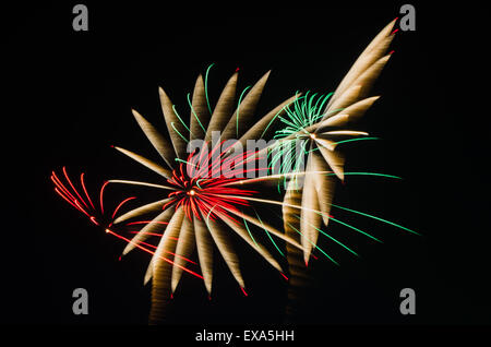 Un'immagine di esplodere i fuochi d'artificio di notte. Rappresenta una celebrazione. Foto Stock