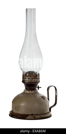 Vecchio, retro lampada di kerosene isolati su sfondo bianco Foto Stock