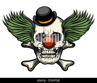 Clown cranio nel circus hat. Isolato su sfondo bianco. In stile retrò. Illustrazione Vettoriale