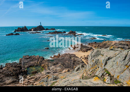 La Corbiere lighthouse, Jersey, Isole del Canale, Regno Unito, Europa Foto Stock