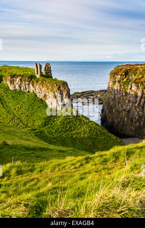 Dunseverick castello vicino Giants Causeway, County Antrim, Ulster (Irlanda del Nord, Regno Unito, Europa Foto Stock