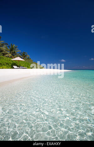 Spiaggia nelle Maldive, Oceano Indiano, Asia Foto Stock