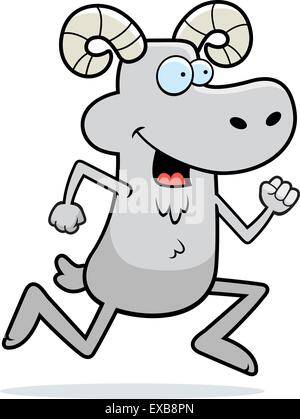 Un felice cartoon di ram in esecuzione e sorridente. Illustrazione Vettoriale