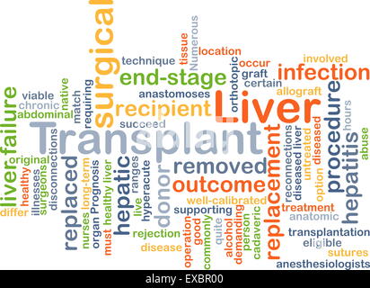 Concetto di sfondo wordcloud illustrazione del trapianto di fegato Foto Stock