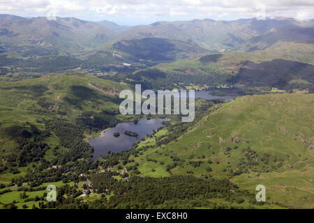 Vista aerea di Rydal Water & Grasmere nel Distretto del Lago, Cumbria, Regno Unito Foto Stock