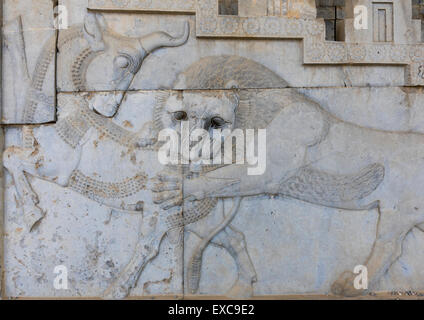 Il bassorilievo di un simbolo in zoroastriano per Nowruz, far Provincia, Persepolis, Iran Foto Stock