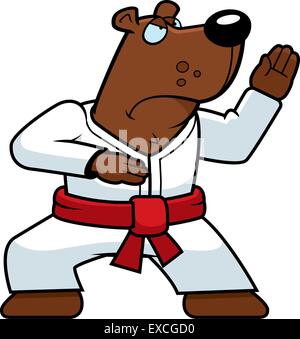 Un cartoon bear praticare il karate in un GI. Illustrazione Vettoriale