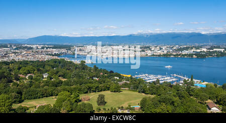 Vista aerea del Lago Leman - Città di Ginevra in Svizzera Foto Stock