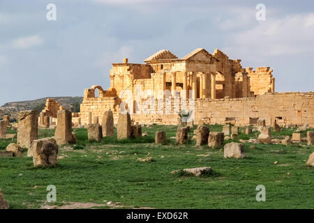 Resti della vecchia città romana Sufetula a Sbeitla, Tunisia Foto Stock