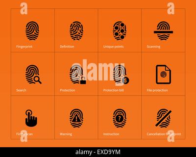 La sicurezza di finger print icone su sfondo arancione. Illustrazione Vettoriale