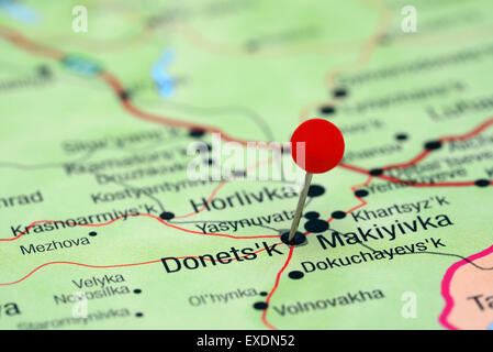 Donetsk imperniata su una mappa di Europa Foto Stock