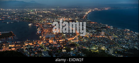 Panoramica vista notturna dal Monte Hakodate, Giappone Foto Stock