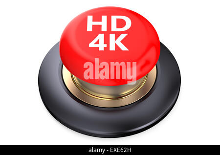 'HD 4K' pulsante rosso isolato su sfondo bianco Foto Stock