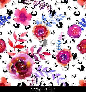 Disegnata a mano dipinto seamless pattern. Illustrazione Vettoriale