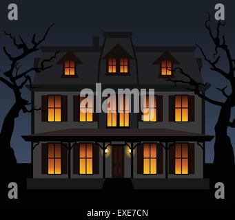 Haunted House nella notte. Illustrazione Vettoriale. Illustrazione Vettoriale
