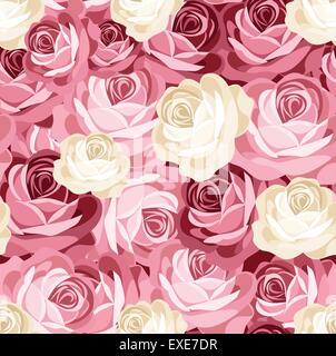 Modello senza cuciture con rosa e rose bianche. Illustrazione Vettoriale. Illustrazione Vettoriale