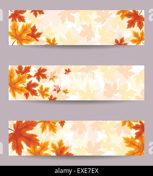 Set di tre banner di vettore con foglie di autunno. Illustrazione Vettoriale