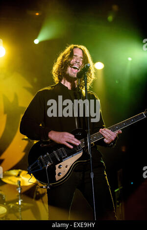 Kitchener, Ontario, Canada. 11 Luglio, 2015. American rock band Soundgarden eseguita presso la grande Music Fest di Kithener, Ontario, i membri della band: Chris Cornell, Kim Thayil, BEN PASTORE, MATT CAMERON © Igor Vidyashev/ZUMA filo/Alamy Live News Foto Stock