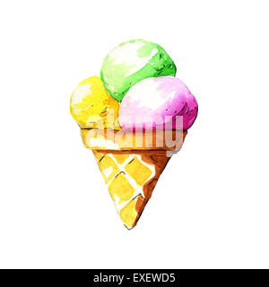 Gelato. Illustrazione ad acquerello su sfondo bianco Foto Stock