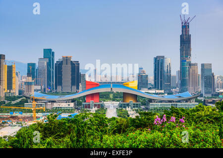 Shenzhen, Cina skyline della città nel centro civico quartiere. Foto Stock