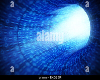 Blu codice binario tunnel di tecnologia Foto Stock