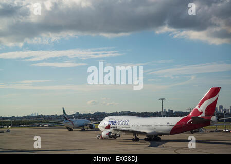 Dall'aeroporto di Sydney, Qantas un mondo di aeromobili, Australia Foto Stock