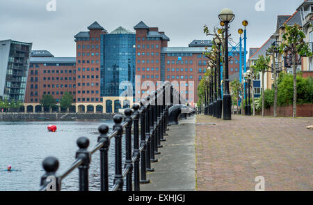 Vista su dock 9 sabato 11 luglio 2015 a Salford Quays, Manchester, Regno Unito. Foto Stock