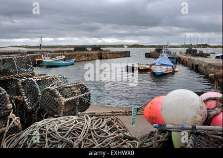 Barche ormeggiate in porto beadnell northumberland Foto Stock