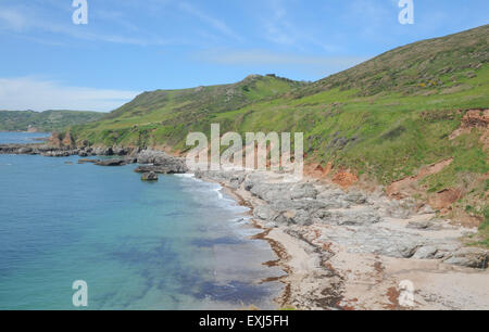 Caletta rocciosa a sud ovest percorso costiero, vicino a Salcombe, sulla South Devon Coast, England, Regno Unito Foto Stock