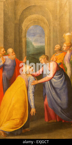 Roma, Italia - 25 Marzo 2015: la Visitazione della Vergine Maria ad Elisabetta dipinto da Giuseppe Valeriano (1526 - 1596) Foto Stock