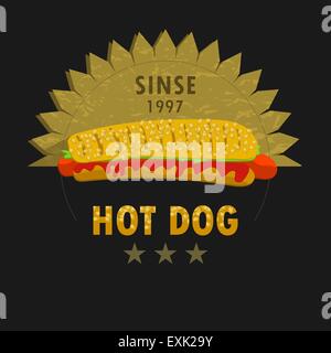 Un ristorante fast food poster con menu hot dog emblema sulla lavagna . illustrazione vettoriale Illustrazione Vettoriale