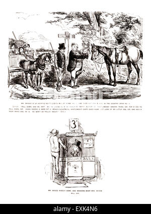 Pagina piena divertente illustrazione Vittoriano dal 1849 da John Leech (1817- 1864) "Signor Briggs's piaceri di Horsekeeping n. 6 e 7 Foto Stock