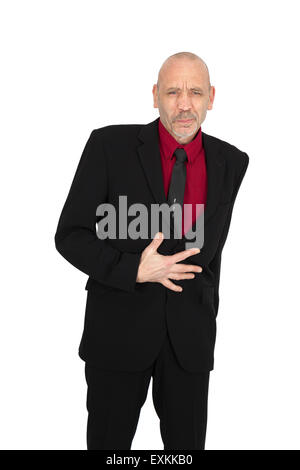 Uomo bello fare espressioni diverse in diversi set di vestiti: stomachache Foto Stock