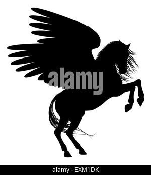 Pegaso mitico cavallo alato in Silhouette Foto Stock