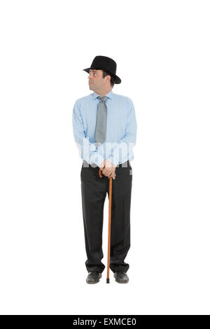 Ritratto di uomo con cappello, isolate su sfondo bianco Foto Stock