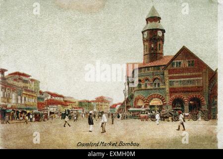 Vecchia foto del 1900 a colori a mano di Crawford Market Bombay Ora Mumbai Maharashtra India Foto Stock