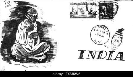 Una busta inviata al Mahatma Gandhi dagli USA che mostra un disegno del Mahatma Gandhi invece di un indirizzo ; 1940 ; India n. MR Foto Stock