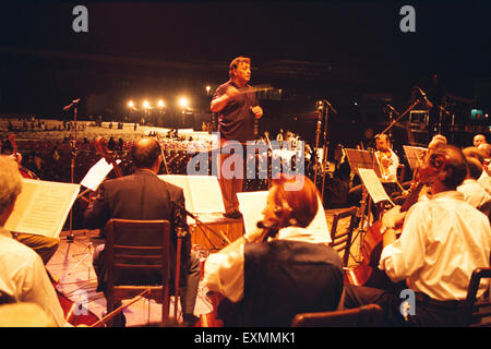 La direzione di Zubin Mehta è un conduttore indiano di la musica classica occidentale. Egli è il direttore musicale a vita della Israel Philharmonic Orchestra e il conduttore principale per Valencia teatro dell'opera. Foto Stock