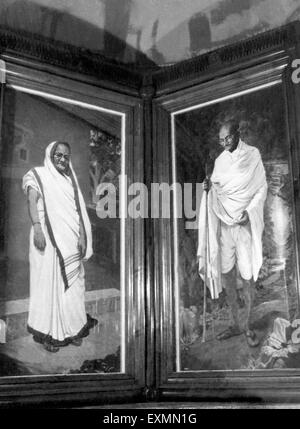 Kasturba Gandhi e il Mahatma Gandhi dipinto nel tempio memorial Porbandar gujrat india Foto Stock