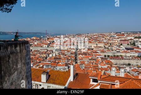 Il Portogallo, Lisbona, vista della Baixa Pombaline, il Pombaline Downtown di Lisbona da Castelo Sao Jorge Foto Stock