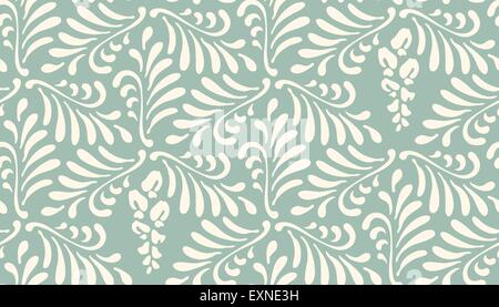 Floral pattern seamless sfondo. Ornamento con foglie stilizzate e fiori sulla griglia esagonale Illustrazione Vettoriale