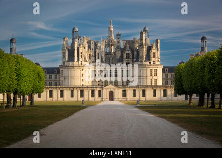 La mattina presto su Chateau de Chambord - costruito originariamente come residenza di caccia di re Francesco I, Loir-et-Cher, Centre, Francia Foto Stock