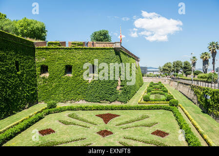 Castello di Montjuic (Castillo de Montjuich) la vecchia fortezza militare sulla montagna ebraica in Barcellona, Spagna Foto Stock