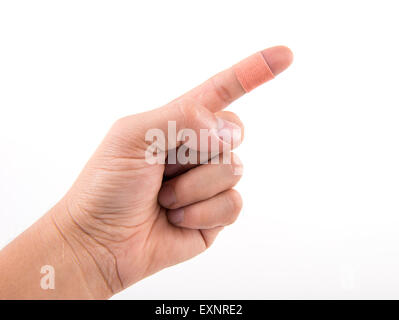 Bendaggio adesivo sul dito di pregiudizio Foto Stock