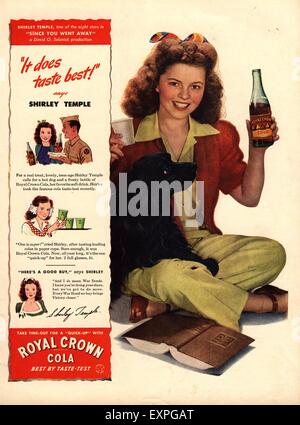 1940s USA Royal Crown Cola Magazine annuncio pubblicitario Foto Stock