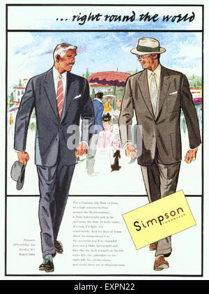 1950S UK Simpson Magazine annuncio pubblicitario Foto Stock