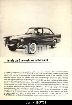 1960S UK Sunbeam alpina Rivista auto annuncio Foto Stock