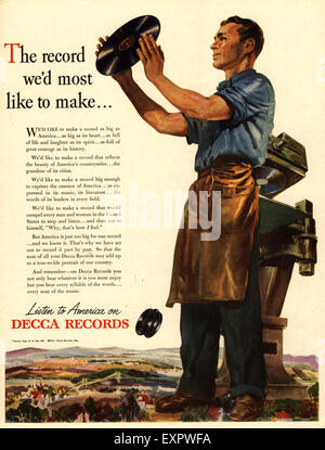 1940s USA Decca Records Magazine annuncio pubblicitario Foto Stock